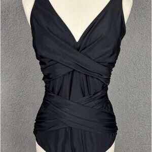 Smismivo Women's One Piece Swimsuit Twist Front Ruched Padded Black Large NWT's.